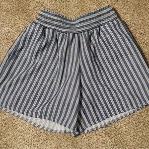 High Waist Striped Blue Shorts
